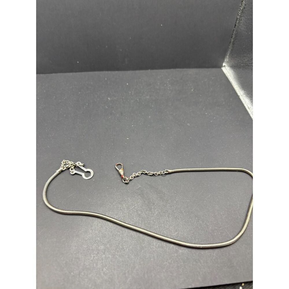 Vintage Silver Tone Pocket Watch Fob Snake Chain with Pocket Clip